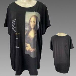 Freshly Painted +5 Black Crew Neck Mona Lisa Painting Graphic Short Sleeve Tee